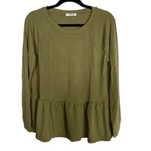 New Cherish Large Olive Green Peplum Long Sleeve Tee Tshirt Top Crew Neck Raglan